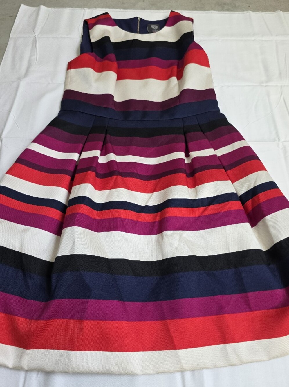 Striped A-Line Midi Dress in Red, Pink, Navy & White